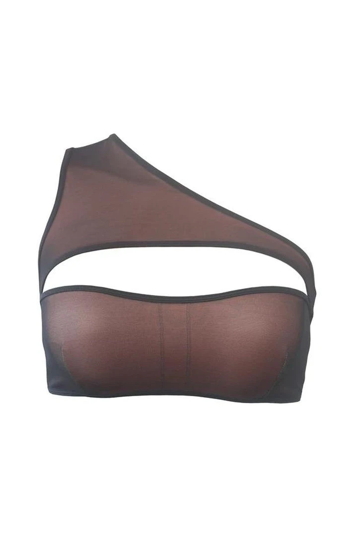 All Pole Wear Hamade Activewear Mesh One Shoulder Top - Black/Sand 7 All Pole Wear Hamade Activewear Mesh One Shoulder Top - Black/Sand