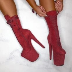 Hella Heels High BabyDoll 8inch Boots - Dark Red