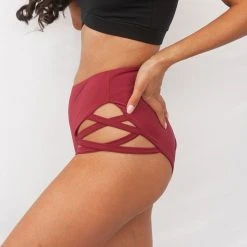 Lunalae High Waist Cross Section Shorts - Wine