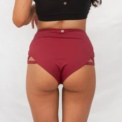 Lunalae High Waist Cross Section Shorts - Wine