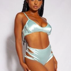 All Pole Wear Creatures Of XIX Aphrodite High Waist Bottoms - Baby Blue Satin