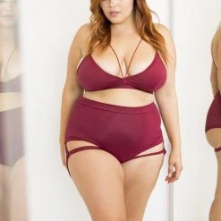 Lunalae Lure You High Waisted Garter Shorts - Wine