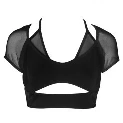 Hamade Activewear Mesh Hollow Front Crop Top - Black