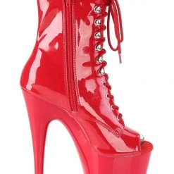 Pleaser USA Adore-1021 7inch Pleaser Peep Toe Boots - Patent Red