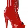 Pleaser USA Adore-1021 7inch Pleaser Peep Toe Boots - Patent Red