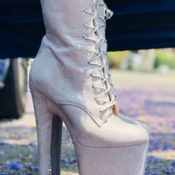 Hella Heels BabyDoll 8inch Boots - Light Grey