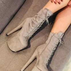 Hella Heels BabyDoll 8inch Boots - Light Grey