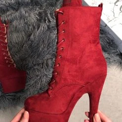 Hella Heels BabyDoll 7inch Boots - Dark Red Shoes