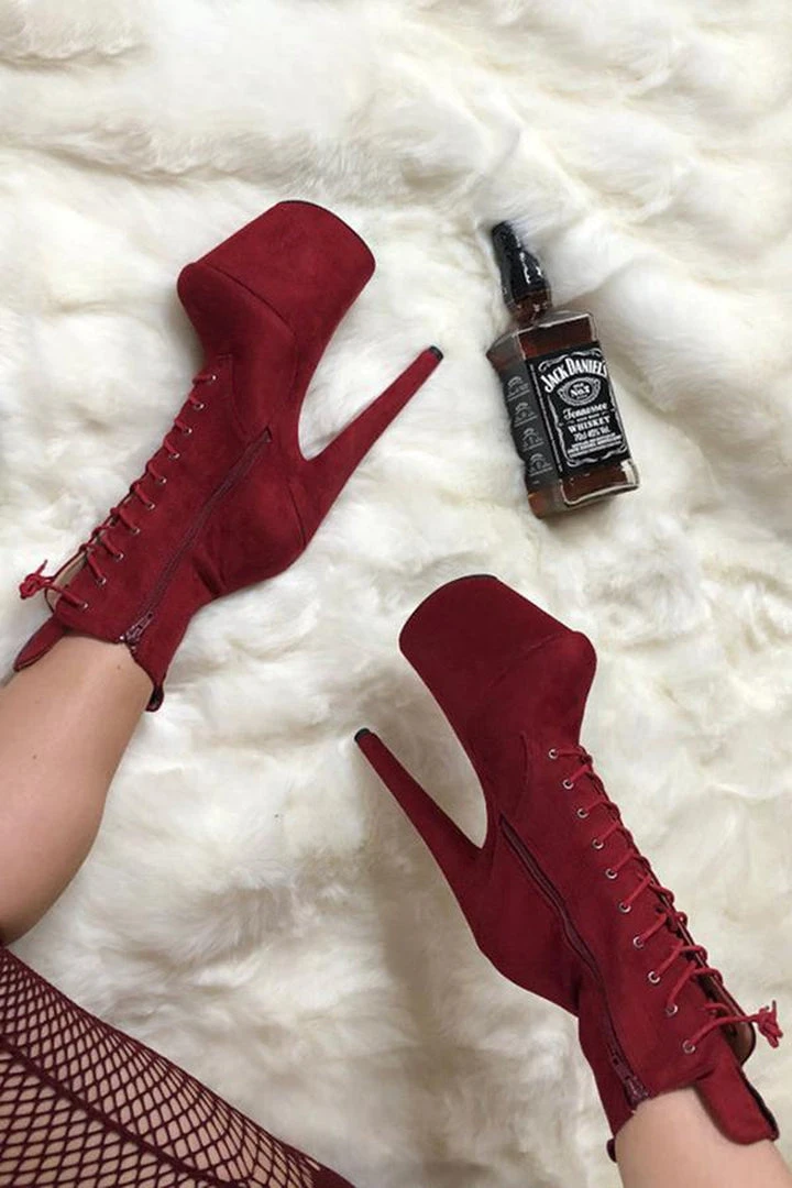 Hella Heels BabyDoll 8inch Boots - Dark Red 5 Hella Heels BabyDoll 8inch Boots - Dark Red