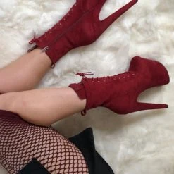 Hella Heels BabyDoll 8inch Boots - Dark Red 10 Hella Heels BabyDoll 8inch Boots - Dark Red