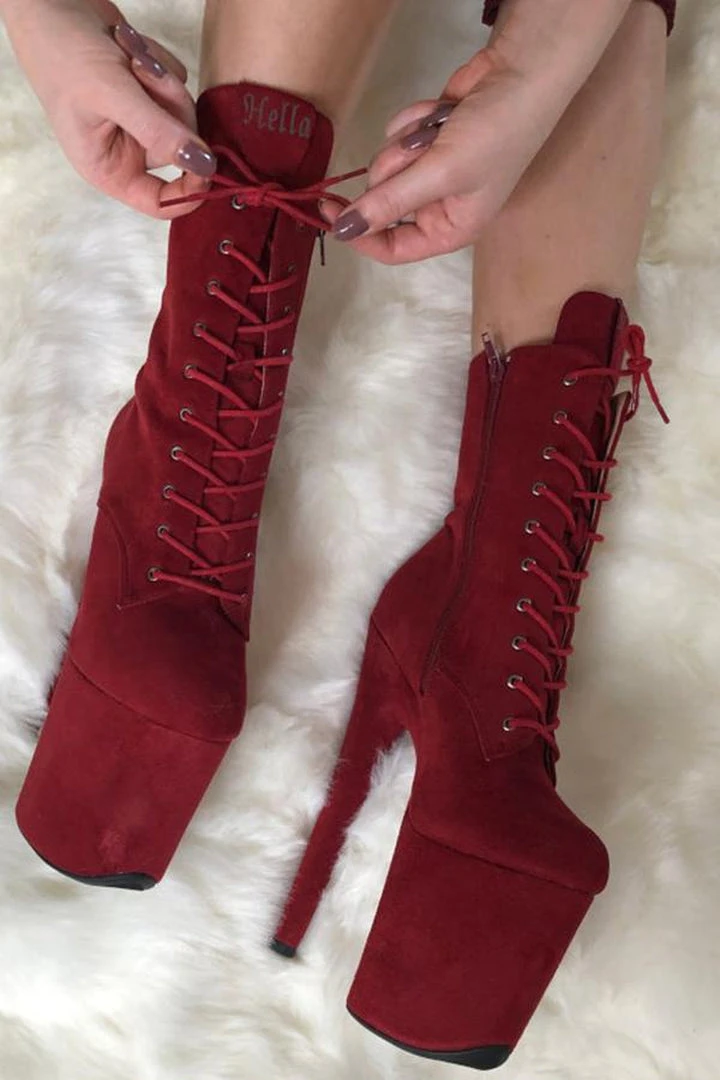 Hella Heels BabyDoll 8inch Boots - Dark Red 2 Hella Heels BabyDoll 8inch Boots - Dark Red