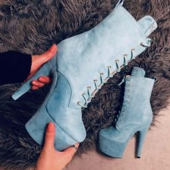 Hella Heels BabyDoll 7inch Boots - Baby Blue Shoes 9 Hella Heels BabyDoll 7inch Boots - Baby Blue Shoes