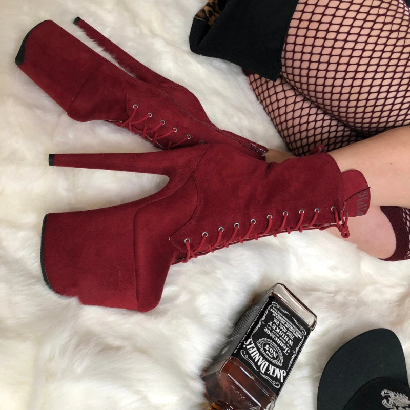 Hella Heels BabyDoll 8inch Boots - Dark Red 7 Hella Heels BabyDoll 8inch Boots - Dark Red