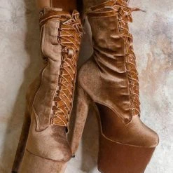 Hella Heels BabyDoll Velvet 7inch Boots - Moonshine Shoes