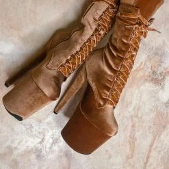 Hella Heels BabyDoll Velvet 8inch Boots - Moonshine