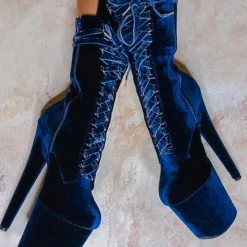 Hella Heels BabyDoll Velvet 8inch Boots - Old Money