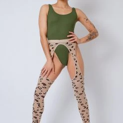 Rolling Peek-a-boo Tights - Beige Leopard (3 Sizes Available)