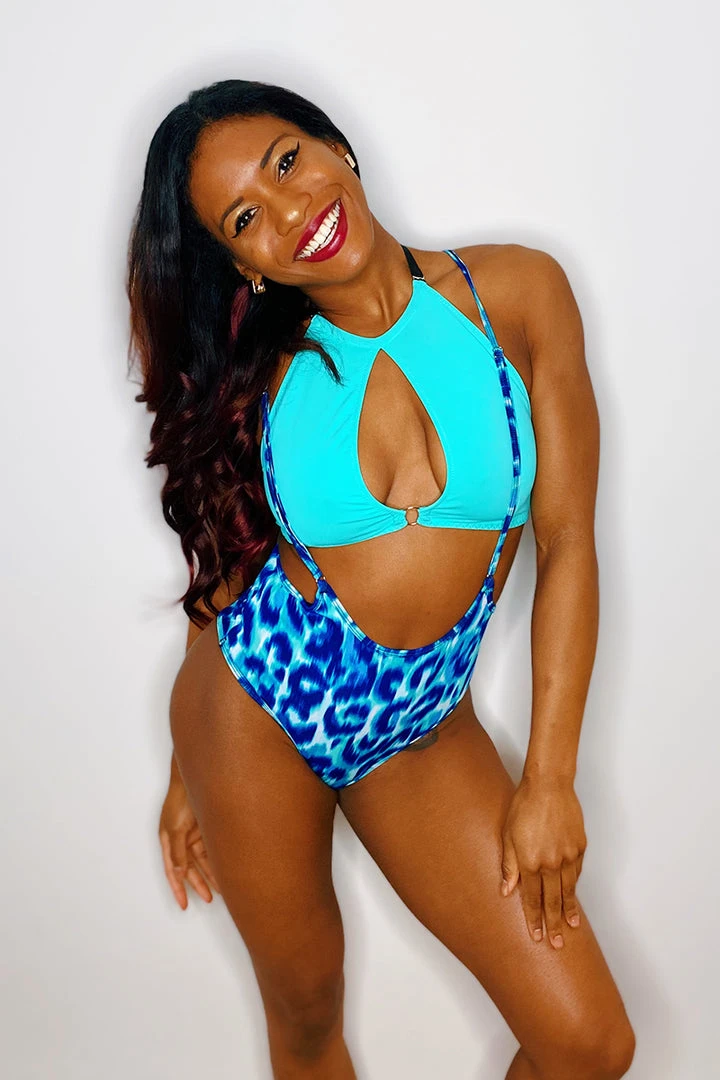 Hamade Activewear High Waisted Sling Bottoms - Blue Leopard All Pole Wear 4 Hamade Activewear High Waisted Sling Bottoms - Blue Leopard All Pole Wear