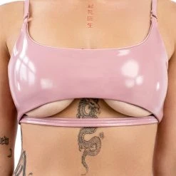 All Pole Wear Naughty Thoughts Sinner Vinyl Underboob Top - Pink