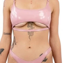 All Pole Wear Naughty Thoughts Sinner Vinyl Underboob Top - Pink