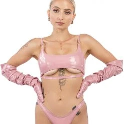 All Pole Wear Naughty Thoughts Sinner Vinyl Underboob Top - Pink