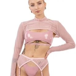 All Pole Wear Naughty Thoughts Sinner Vinyl Underboob Top - Pink