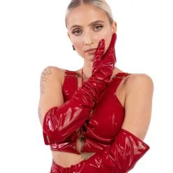 Naughty Thoughts Sinner Vinyl Opera Gloves - Red