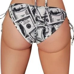 New In Cleo The Hurricane String Bikini Bottoms - Money Print