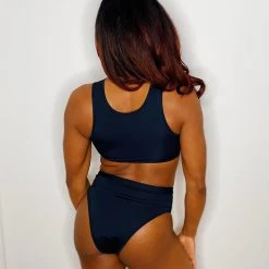 All Pole Wear Hamade Activewear Lace Up High Neck Top - Black