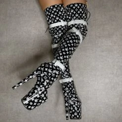 Hella Heels Branded Thigh High 8inch Boots - Black 28 Hella Heels Branded Thigh High 8inch Boots - Black