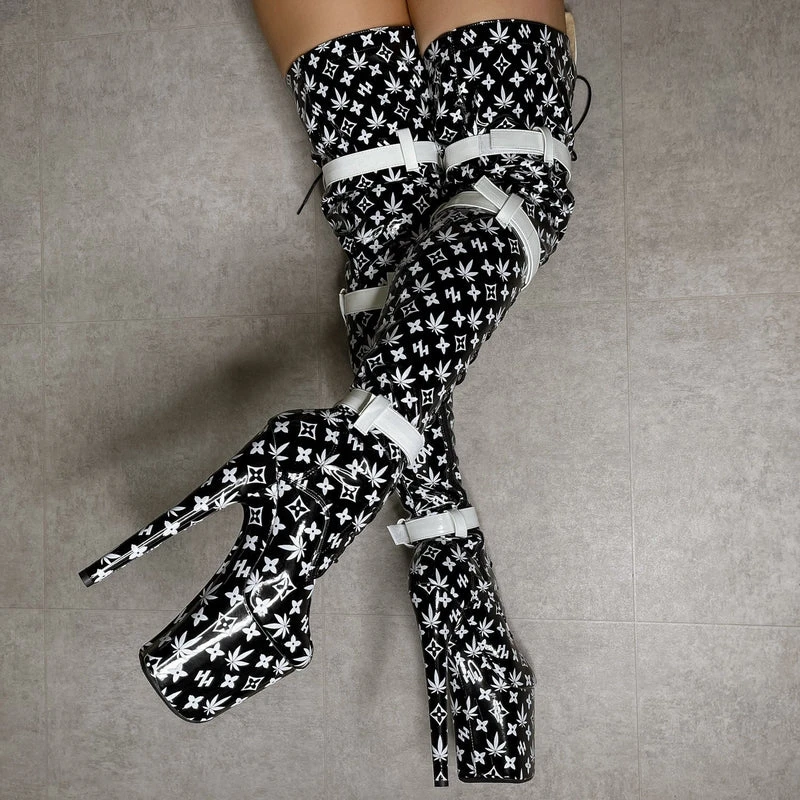 Hella Heels Branded Thigh High 8inch Boots - Black 13 Hella Heels Branded Thigh High 8inch Boots - Black