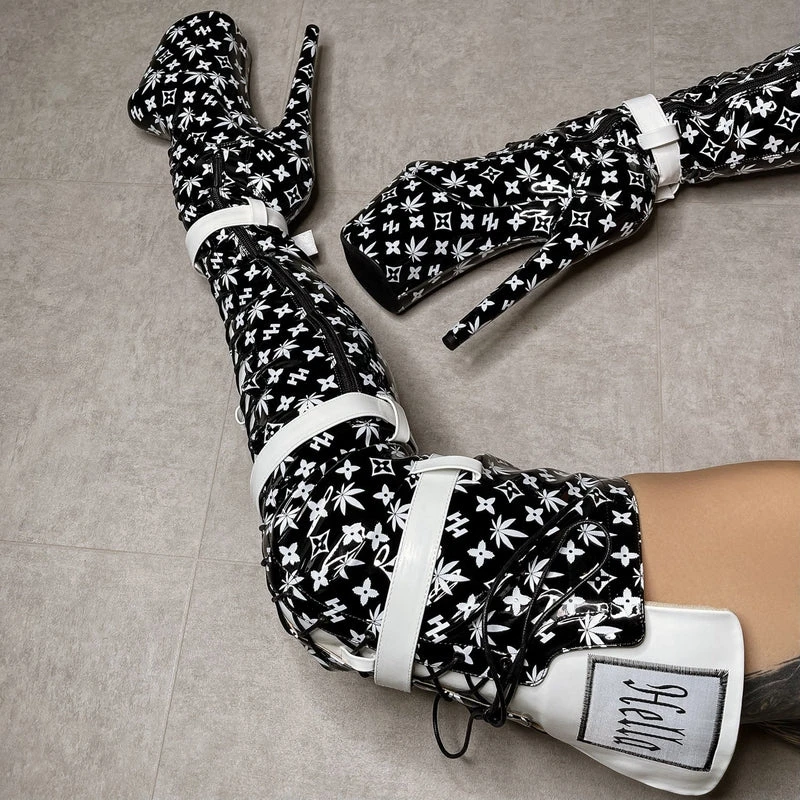 Hella Heels Branded Thigh High 8inch Boots - Black 15 Hella Heels Branded Thigh High 8inch Boots - Black