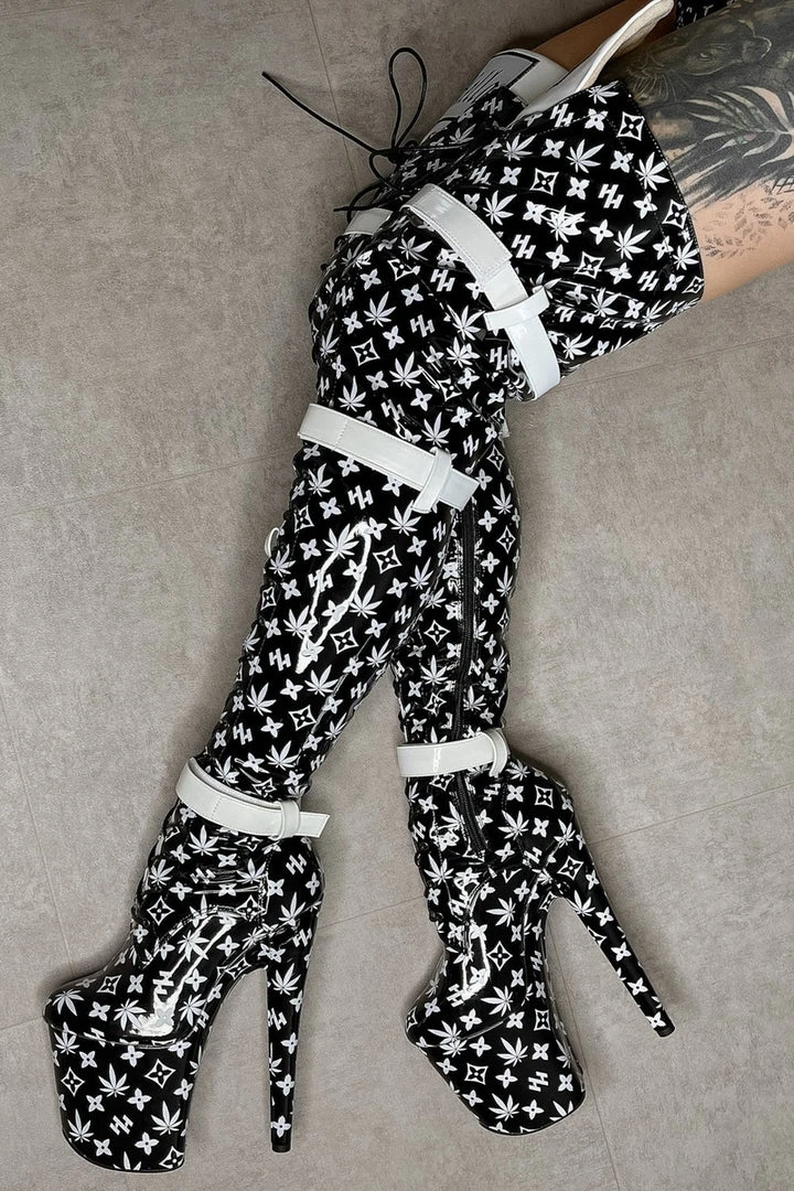 Hella Heels Branded Thigh High 8inch Boots - Black 3 Hella Heels Branded Thigh High 8inch Boots - Black