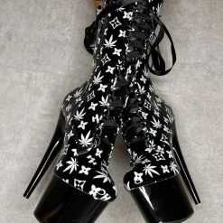 Hella Heels Branded 8inch Boots - Black/Black Shoes