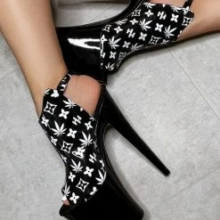 Hella Heels Branded Shield 8inch Stilettos - Black/Black Shoes