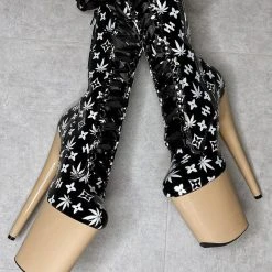 Hella Heels Branded 8inch Boots - Black/Sand Shoes