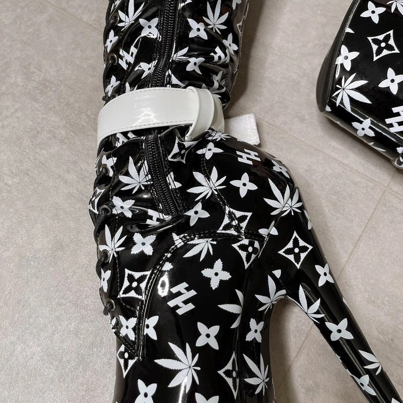 Hella Heels Branded Thigh High 8inch Boots - Black 11 Hella Heels Branded Thigh High 8inch Boots - Black