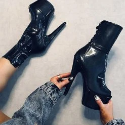 Shoes Hella Heels EmpireKicks Corset 7inch Boots - Black