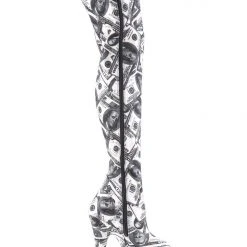 Pleaser USA Flamingo-3000DP 8inch Thigh High Pleaser Boots - Money Print