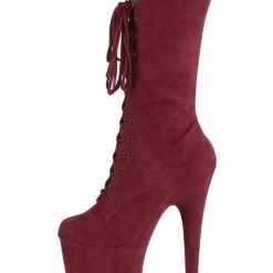 Pleaser USA Flamingo-1050FS Faux Suede 8inch Pleaser Boots - Burgundy Shoes