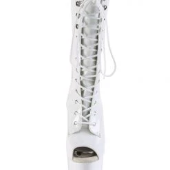 Pleaser USA Flamingo-1051 8inch Peep Toe Pleaser Boots - Patent White Shoes