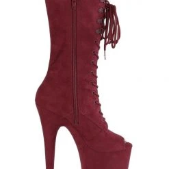 Pleaser USA Flamingo-1051FS Faux Suede 8inch Peep Toe Pleaser Boots - Burgundy Shoes