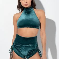 All Pole Wear RAD Velvet Side String Shorts - Forest Green