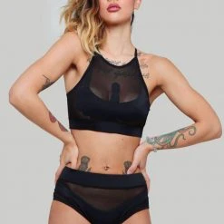 All Pole Wear Creatures Of XIX I S I S Halter Top - Black With Black Mesh