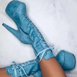 Shoes Hella Heels High BabyDoll 7inch Boots - Baby Blue