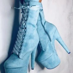 Shoes Hella Heels High BabyDoll 7inch Boots - Baby Blue