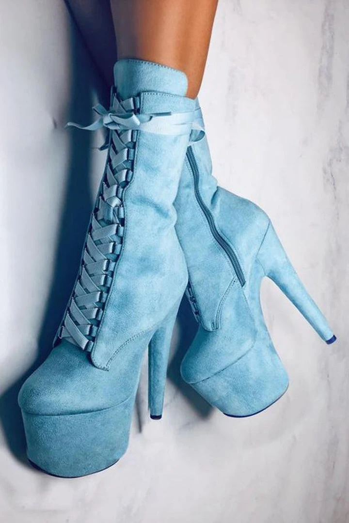 Shoes Hella Heels High BabyDoll 7inch Boots - Baby Blue 2 Shoes Hella Heels High BabyDoll 7inch Boots - Baby Blue