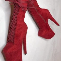 Hella Heels High BabyDoll 8inch Boots - Dark Red