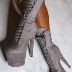 Shoes Hella Heels High BabyDoll 8inch Boots - Light Grey