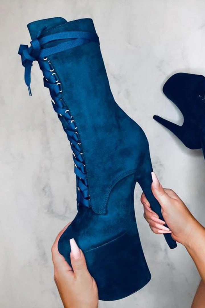 Hella Heels High BabyDoll 8inch Boots - Teal 2 Hella Heels High BabyDoll 8inch Boots - Teal